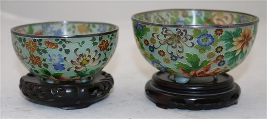 Two Japanese plique a jour enamel bowls, early 20th century, diameter 11cm, 9.4cm